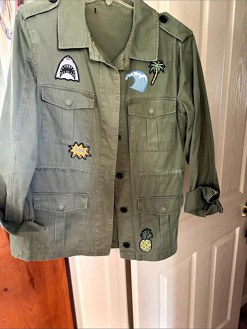 Forever 21 Embroidered Patch Utility Jacket Women's Olive
